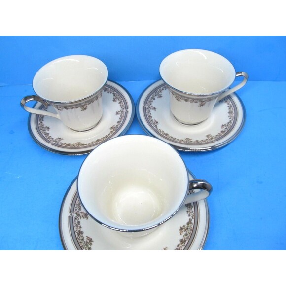Lenox Lace Point Cups And Saucers Set Of 3  Excellent Condition - Picture 5 of 7